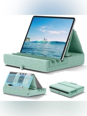 Foldable Mint Green Tablet & Phone Stand with Multi-Angle Slots